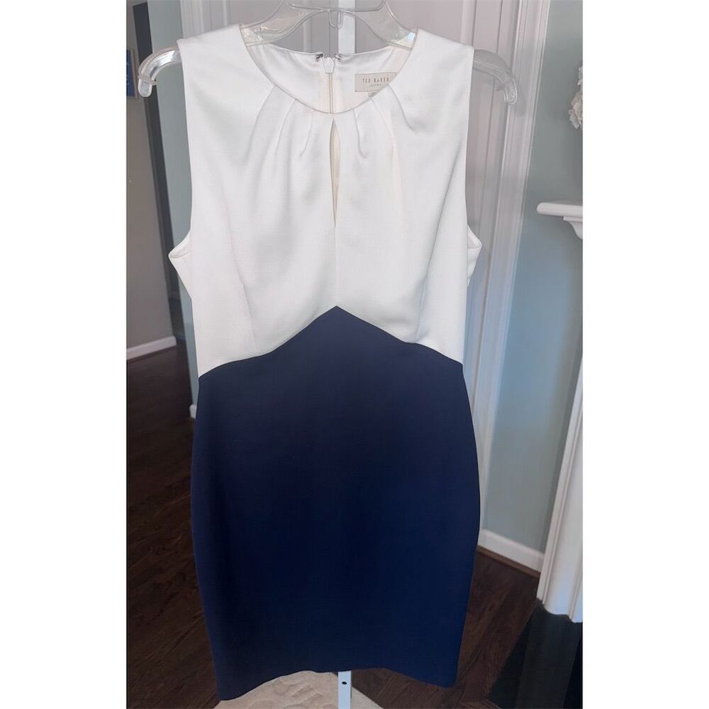 Ted Baker White and Navy Colorblock Midi Dress